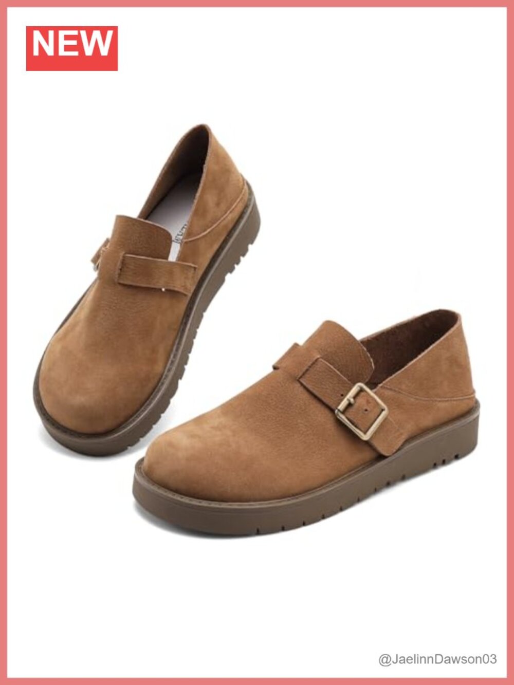Women's Suede Loafers with Vintage Buckle - Comfort Round Toe Slip-Ons